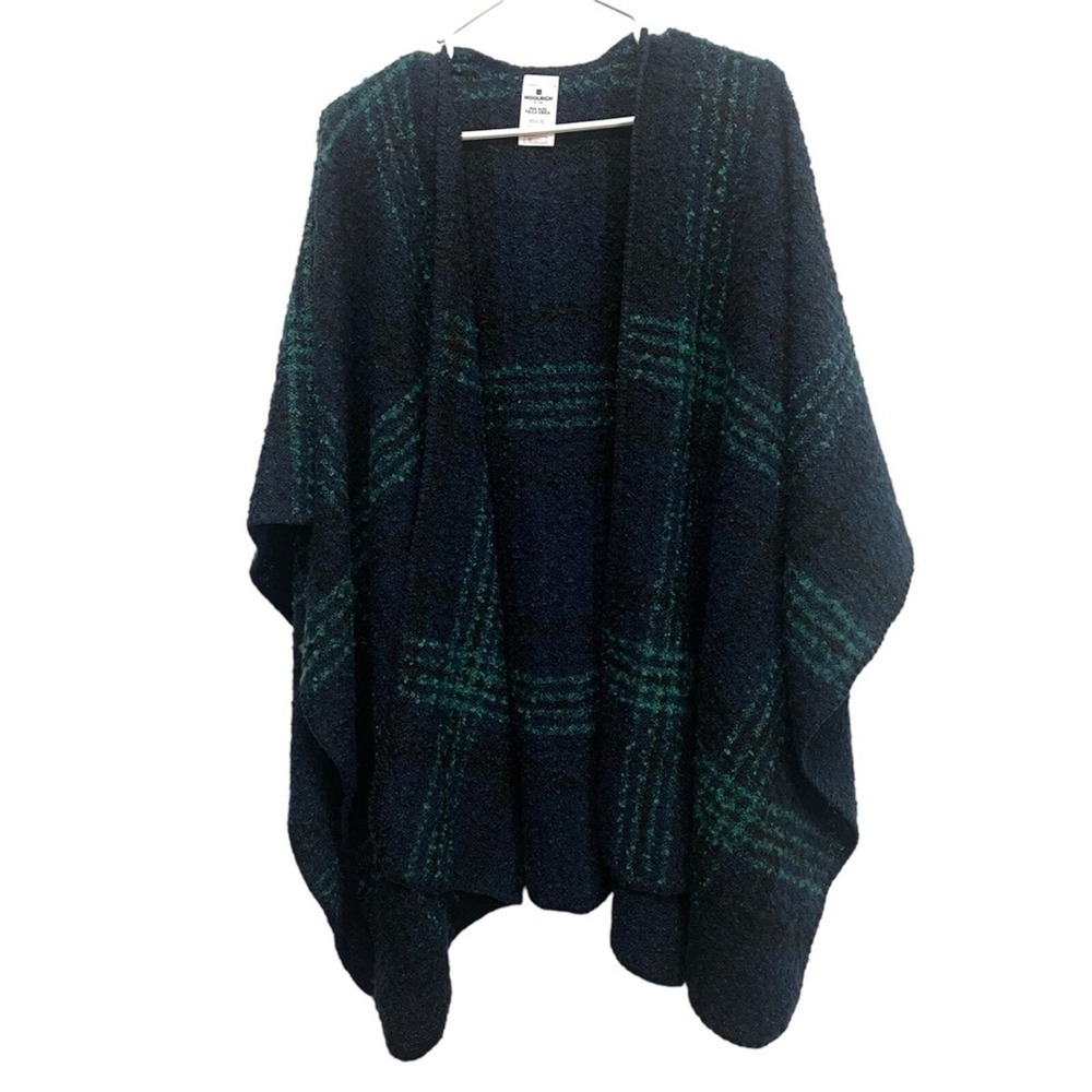 Woolrich Blue Green Boucle Brooke Plaid Poncho Shawl One Size